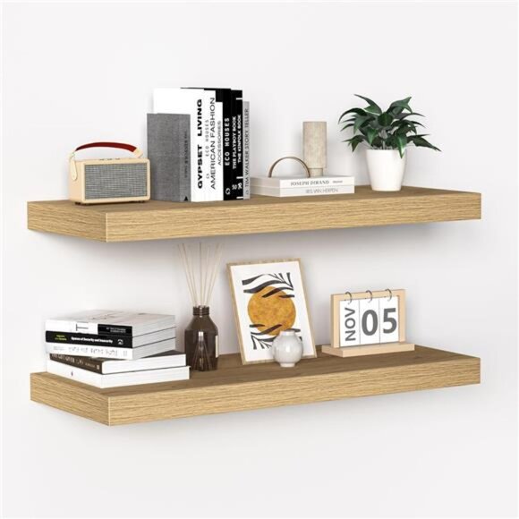 Fun Memories Floating Shelves - 24 Inch Rustic Wooden Wall Shelves - Extra Deep - Picture 1 of 7